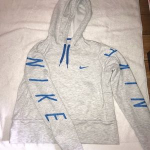 Grey Cropped Nike Hoodie with blue Logo